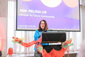 Image: Hon Melissa Lee, Minister for Ethnic Communities at the podium